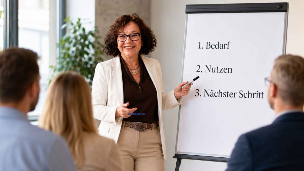 Ulrike Knauer erklärt eine nutzenorientierte B2B-Verkaufspräsentation