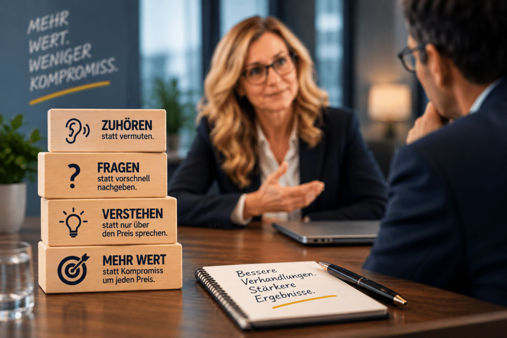 gegen sich selbst verhandeln, nein, kompromiss in Verhandlungen, zugeständnis, interessen statt Position
